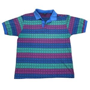 Penguin Munsingwear Polo Stripe Geometric Print Golf Short Sleeve Size Large